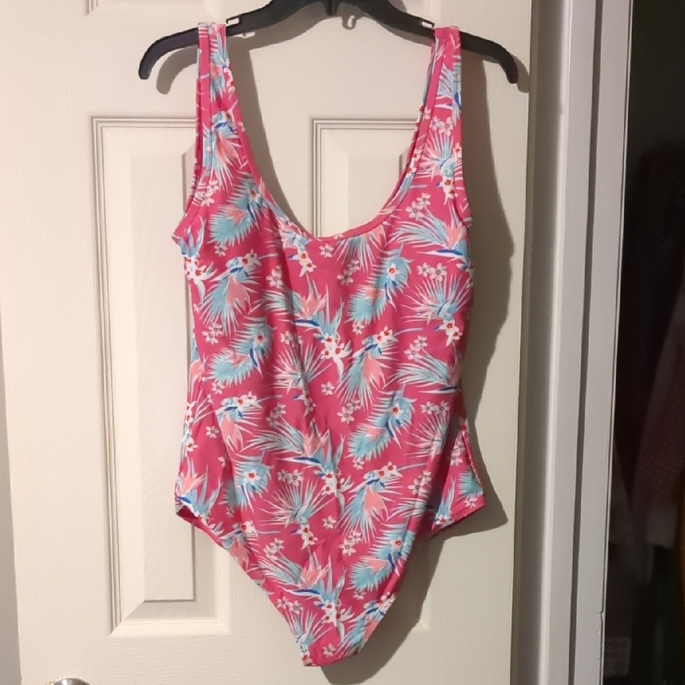 Basic Editions Pink and Blue Floral One Piece